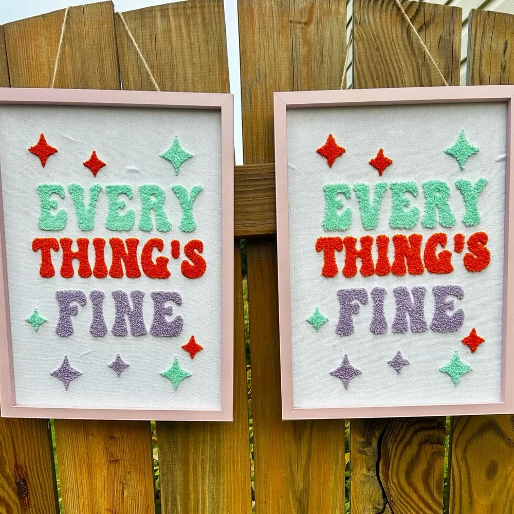 Everything’s Fine Embroidered Colorful Wall Art Decor 70’s Inspired Crocheted